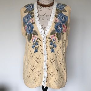 Vintage Floral Knit Vest Cardigan